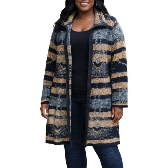 Cable & Gauge Sweaters - Cable & Gauge Size XL Open Front Cardigan Black Brown Textured Bohemian Knit